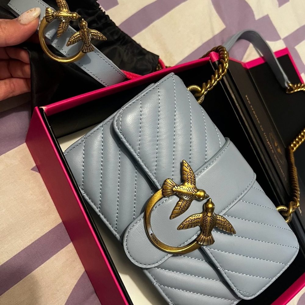 Quilted Blue Bag with Gold Accents